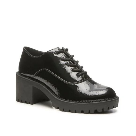 Mix No. 6 Shoes - MIX NO. 6 | Black Oxford Heels Chunky Lug Sole Faux Vegan Leather Shiny Goth10